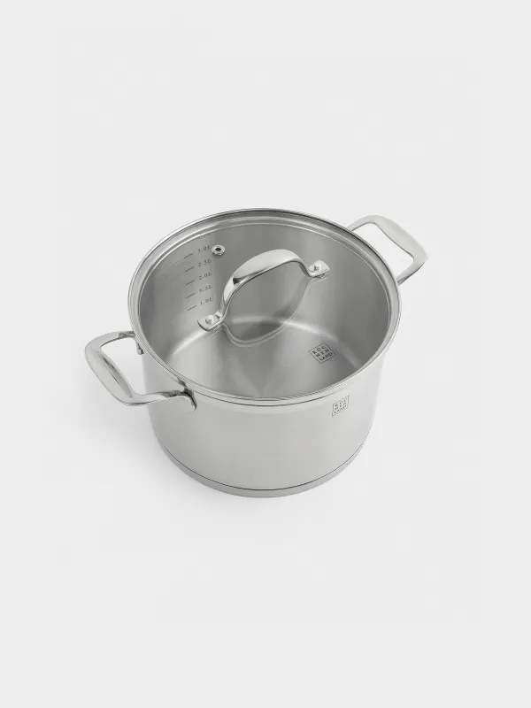 Кастрюля, 20 см, 3,8 л, с крышкой, сталь/стекло Б, Silver Stone, image-1