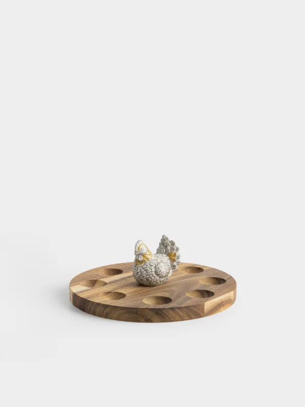 Блюдо пасхальное, 18х6 см, 8 отд, дерево/полирезин, Курочка, Noble tree, image-1