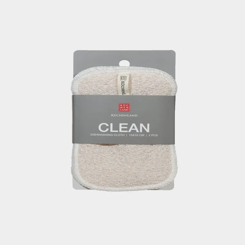 Тряпка для мытья посуды, 15x10 см, 3 шт, натуральное волокно, бежевая, Clean