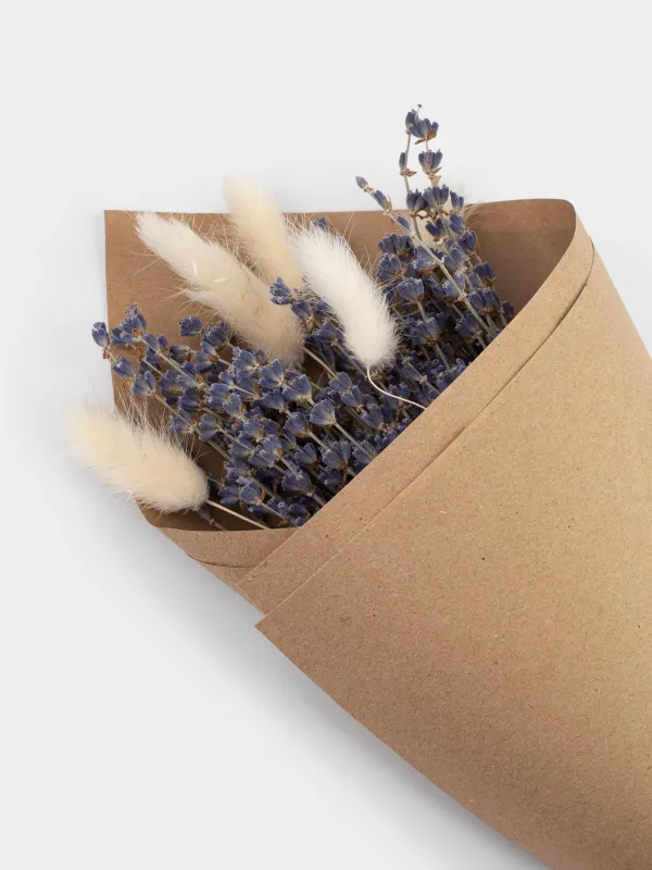 Букет декоративный, 35 см, сухоцветы, в крафте, Лаванда и лагурус, Dried flower, image-1