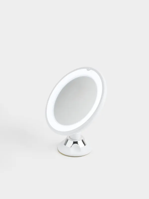 Зеркало подвесное, 19/12 см, увеличительное, с подсветкой, на присоске, пластик, белое, Mirror, image-1