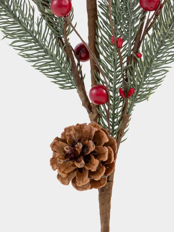 Ветка декоративная, 80 см, Красные ягоды и хвоя, Red berry, image-2