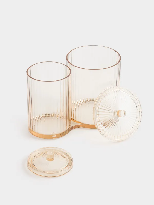 Контейнер для ватных дисков/палочек, 11х15 см, 2 отд, с крышкой, пластик, янтарный, Ribby color, image-4