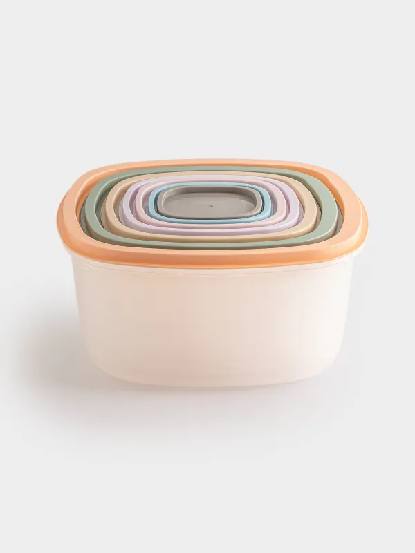 Набор контейнеров, 7 шт, пластик, квадратный, цветной, Frame, image-1