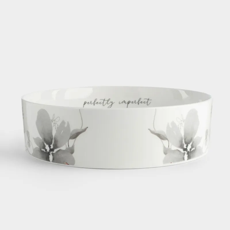 Блюдо, 23х6 см, с бортами, фарфор N, Серые цветы, Watercolor