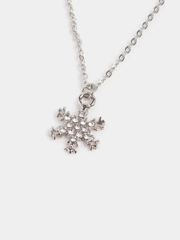 Цепочка, 46 см, с подвеской, металл, серебристая, Ажурная снежинка, Rime, image-1