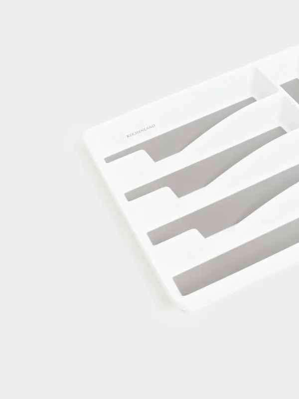 Лоток для столовых приборов, 33х29 см, 5 отд, пластик/каучук, бело-серый, Non-slip, image-1