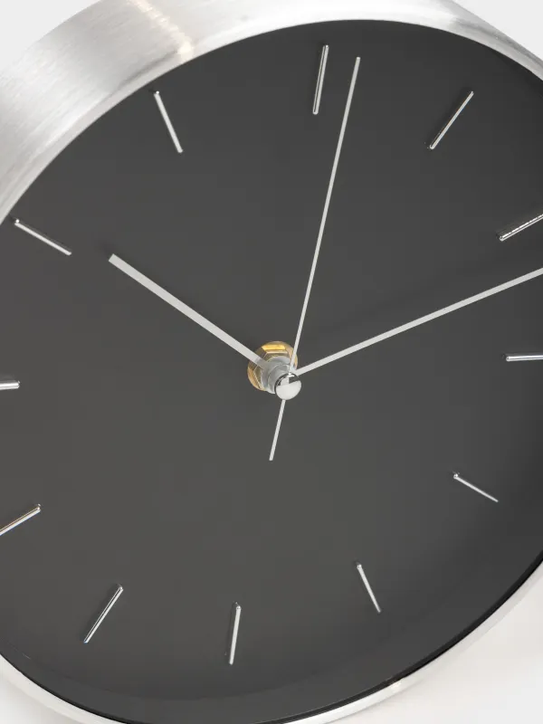 Часы настенные, 20 см, стекло/алюминий, круглые, серебристо-черные, Dial, image-2