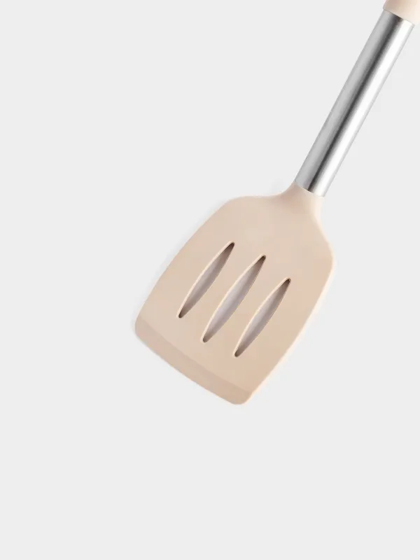 Лопатка, 34 см, с прорезями, силикон/сталь, серо-бежевая, Metallic, image-3