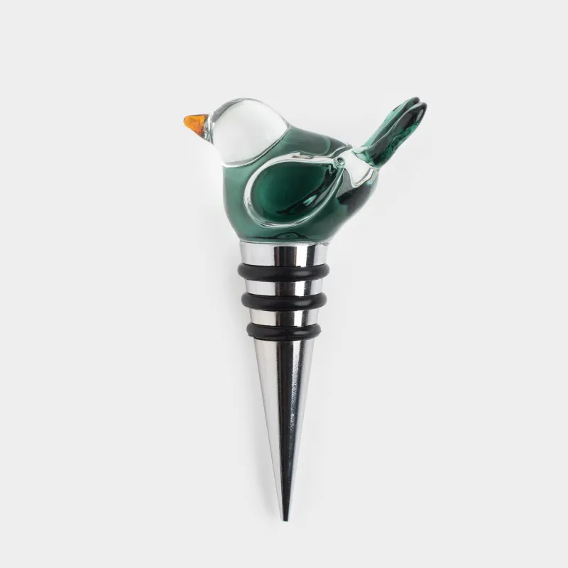 Пробка для винной бутылки, 10 см, металл/стекло, Голубая птица, Birds