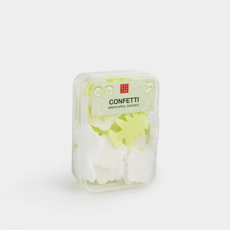 Мыло-конфетти, 2 см, 80 шт, зеленое/белое, Яблоко/Кокос, Елки и снежки, Confetti