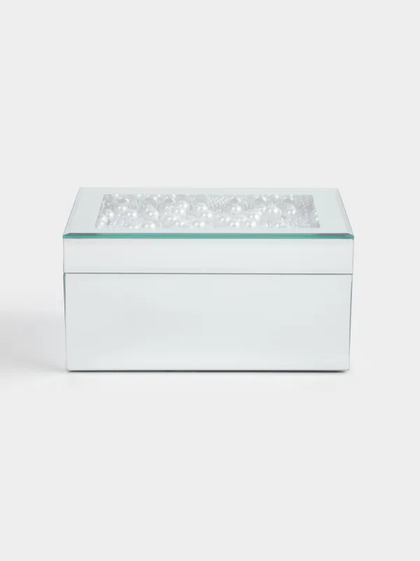Шкатулка для украшений, 20х14 см, стекло, зеркальная, Жемчужины, Glossy, image-1