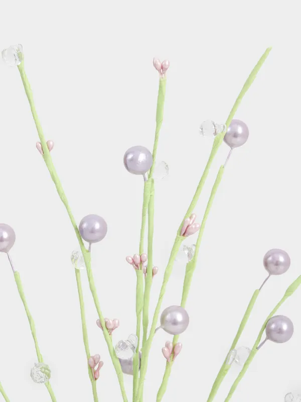 Ветка декоративная, 45 см, бумага, Сиреневые бусины с кристаллами, Balls decor, image-3