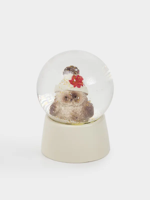 Снежный шар, 6 см, стекло/полирезин, молочный, Сова в шапке, Forest animals, image-0