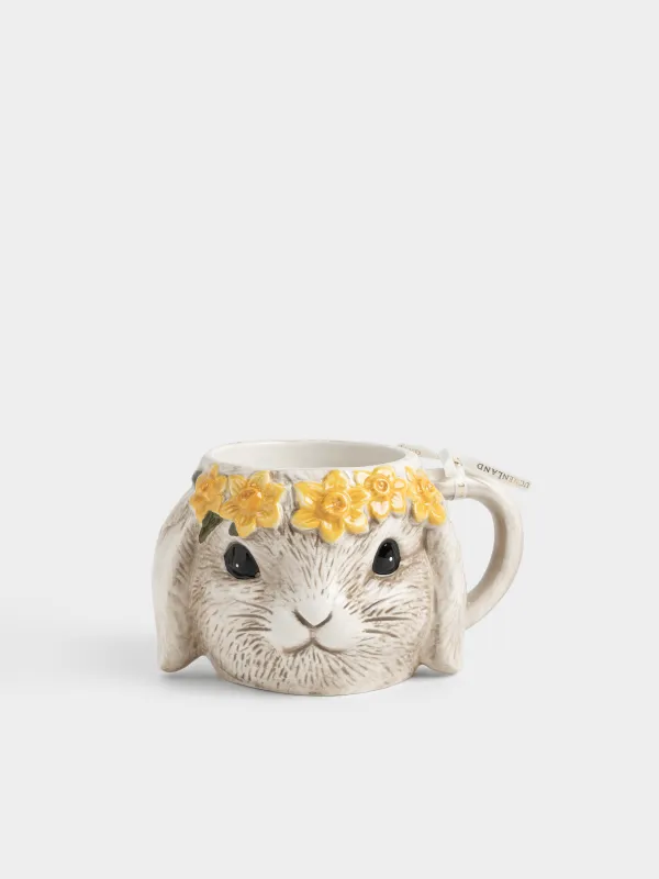 Кружка, 470 мл, керамика D, бежевая, Кролик в цветочном венке, Rabbit in narcis, image-0