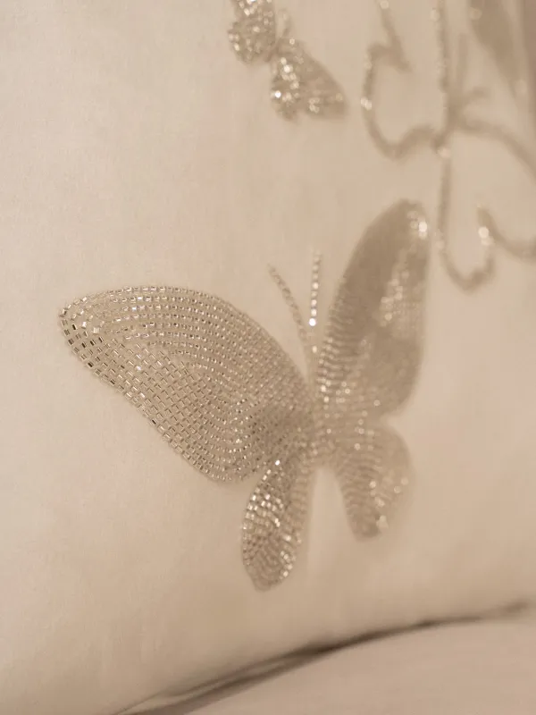 Подушка декоративная, 45х45 см, вельвет/бисер, молочная, Бабочки, Bugs, image-4