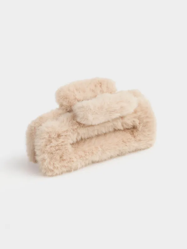 Заколка для волос, 9 см, искусственный мех/пластик, молочная, Крабик, Wooly, image-0