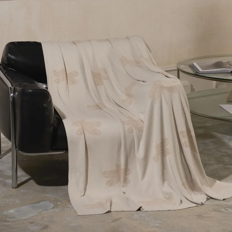 Плед, 130х170 см, двусторонний, хлопок, песочный, Стрекозы, Dragonfly