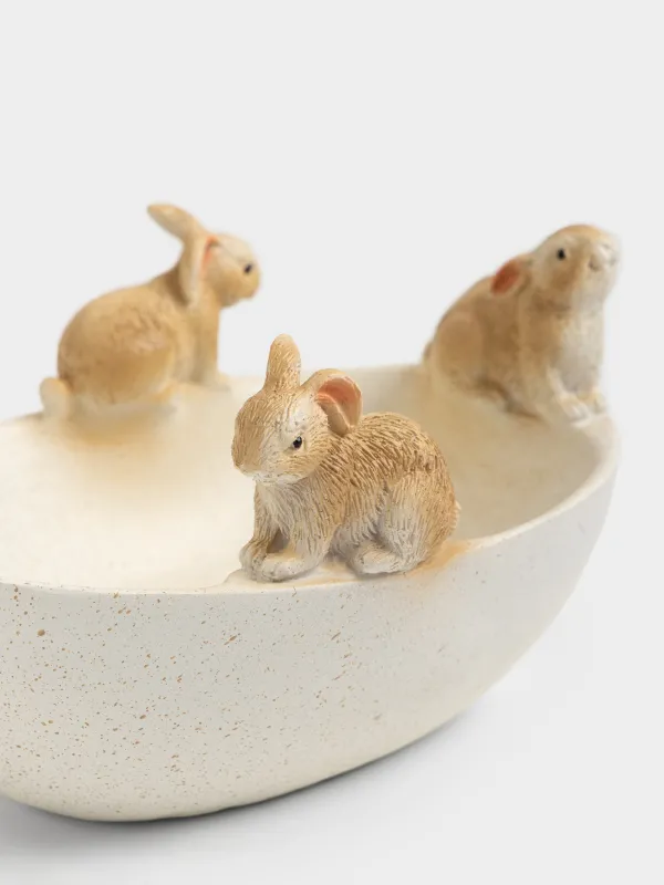 Блюдо декоративное, 18х13х9 см, полирезин, бело-коричневое, Кролики, Easter lace, image-2