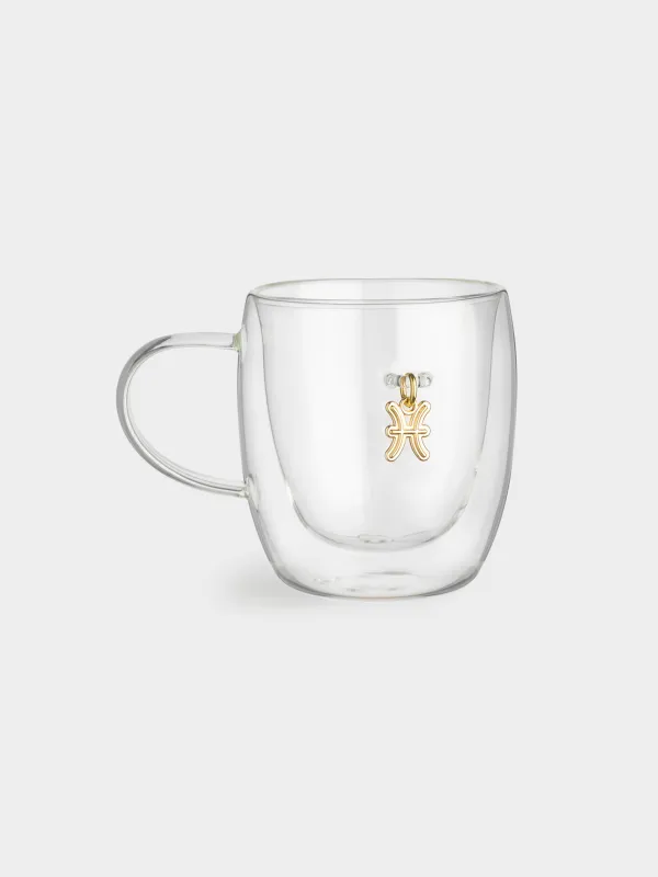 Кружка, 280 мл, стекло Б/металл, с золотистой подвеской, Рыбы, Air figure zodiac, image-0