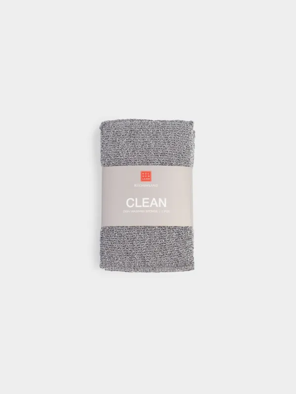 Губка для мытья посуды, 14х9 см, 2 шт, микрофибра/поролон, темно-серая, Clean, image-4