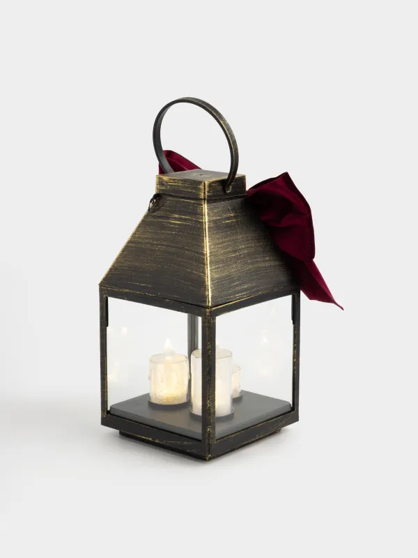 Светильник декоративный, 25 см, пластик, бронзовый, Фонарь со свечами, Bronze style, image-2
