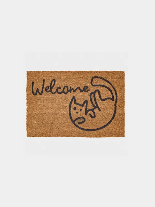 Коврик придверный, 40х60 см, кокос/ПВХ, бежевый, Кот, Home deco, image-0