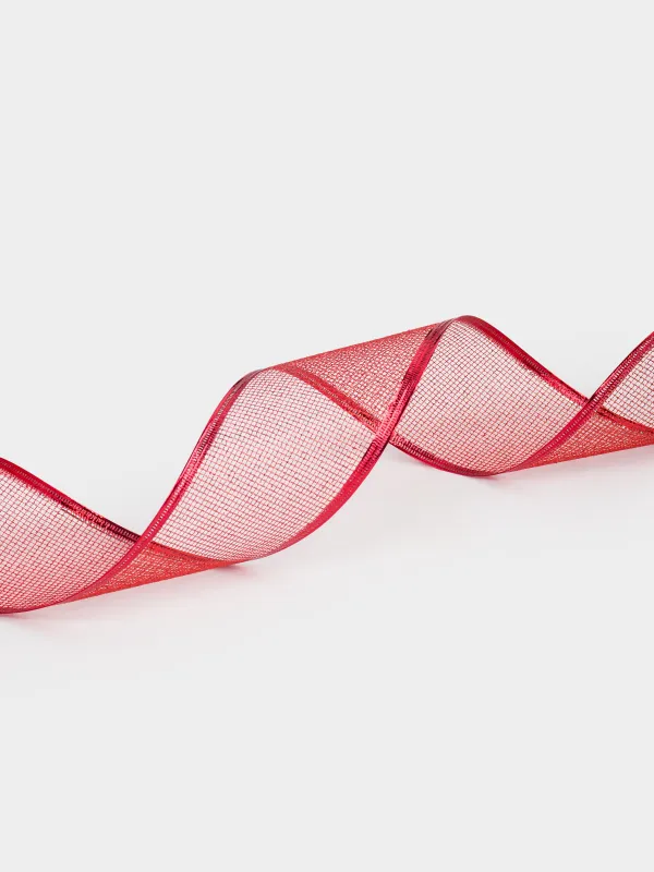 Лента декоративная, 5 м, гибкая, полиэстер, красная, Сетка, Ribbon christmas, image-3