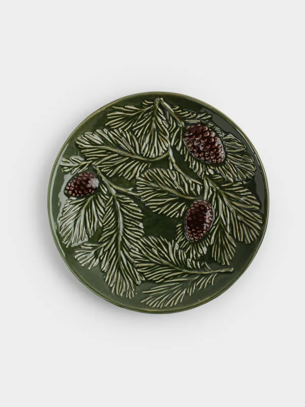 Блюдо, 20 см, керамика, зеленое, Шишки на еловых ветках, Forest whispers, image-0