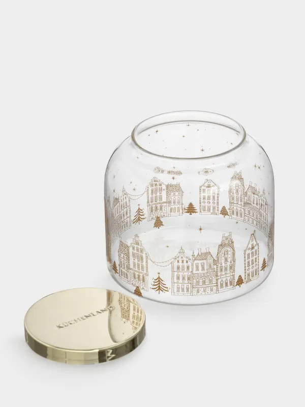 Банка для сыпучих продуктов, 950 мл, стекло/металл, Золотистые домики, Snow sparks, image-4