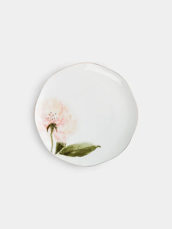 Тарелка обеденная, 28 см, фарфор F, белая, с золотистым кантом, Цветок, Peony gold, image-0