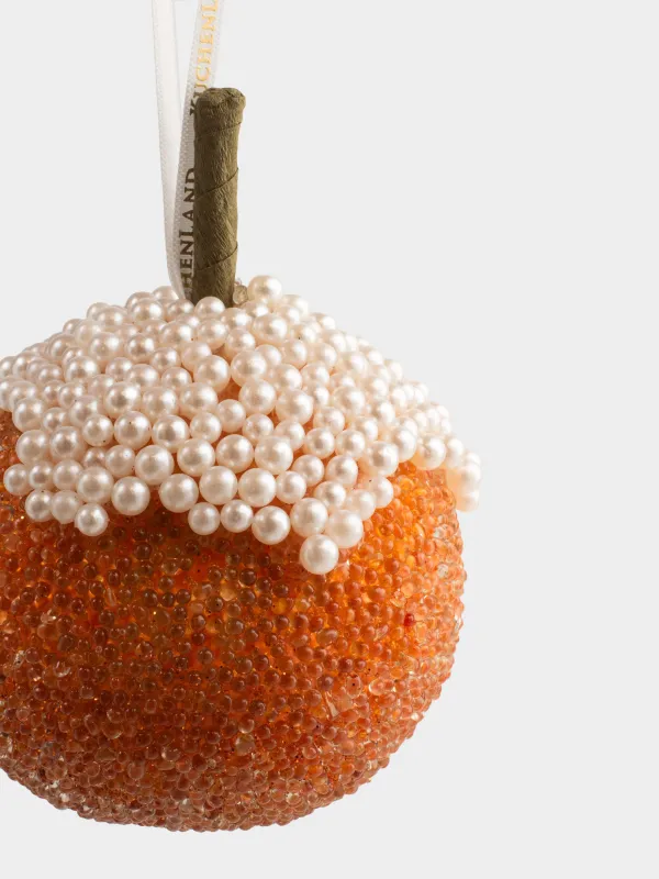 Игрушка елочная, 12 см, пенопласт/пластик, оранжевая, Апельсин с бусинами, Fruits, image-1