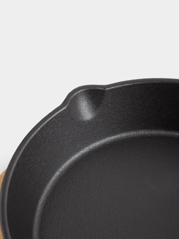 Сковорода, 20 см, на подставке, чугун/дерево, круглая, черная, Authentic, image-7