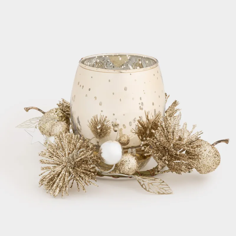 Подсвечник, 15x10 см, для чайной свечи, со свечой, шампань, Яблоки, Apple garden