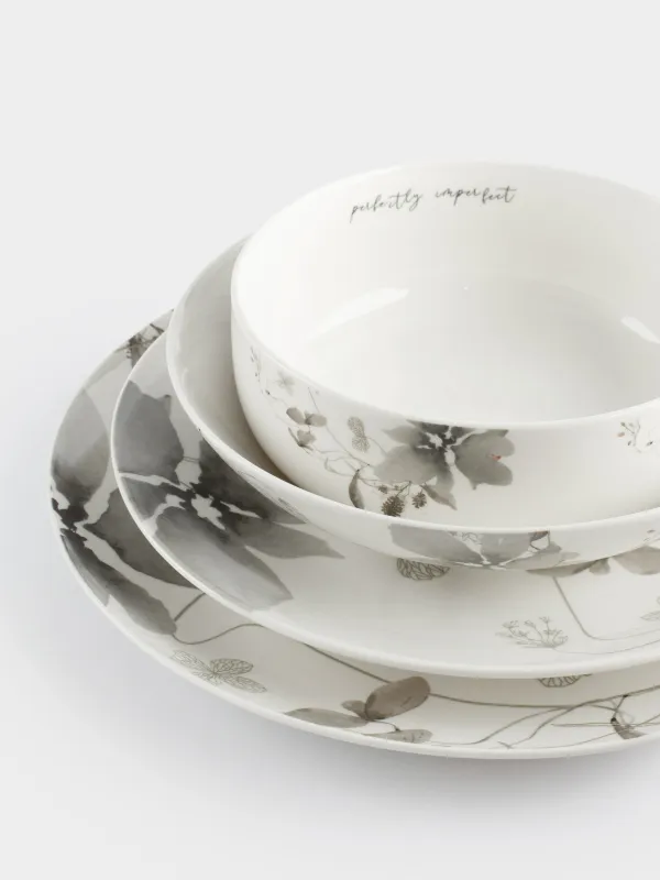 Сервиз обеденный, 6 перс, 19 пр, фарфор N, Серые цветы, Watercolor, image-8