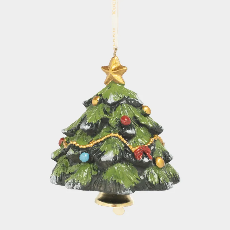 Игрушка елочная, 9 см, полирезин, зеленая, Елка с колокольчиком, Figure christmas