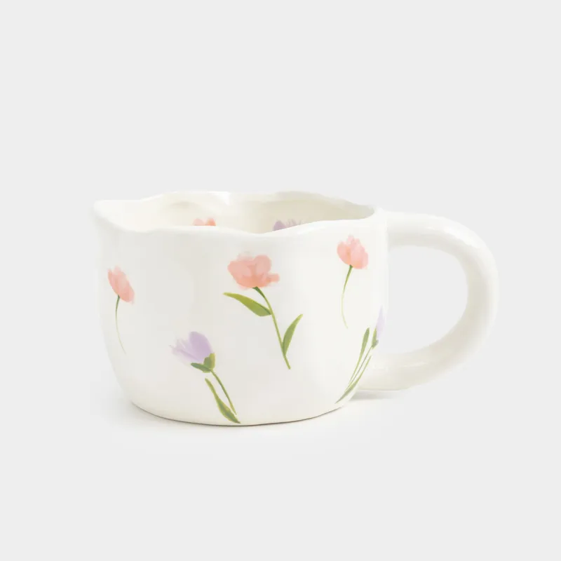 Кружка, 620 мл, керамика D, молочная, Цветы, El flora