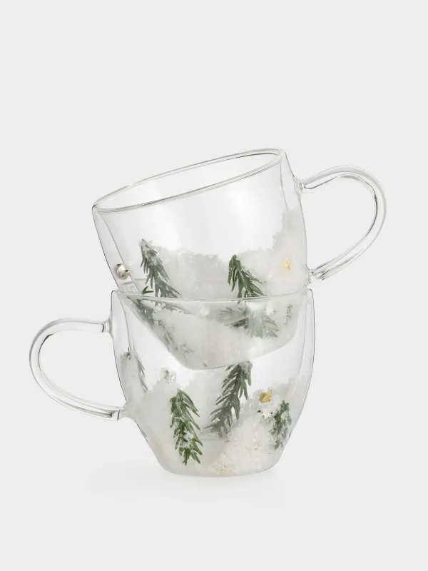 Кружка, 300 мл, 2 шт, стекло Б, с еловыми ветками и колокольчиками внутри, Air decor, image-0