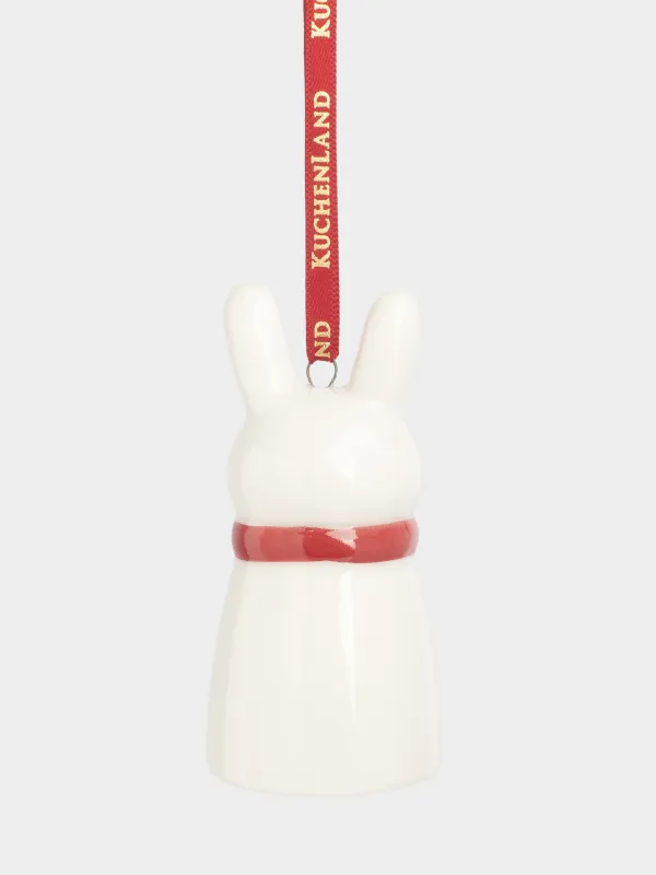 Игрушка елочная, 8 см, фарфор P, молочная, Заяц в шарфе, Figure christmas, image-1