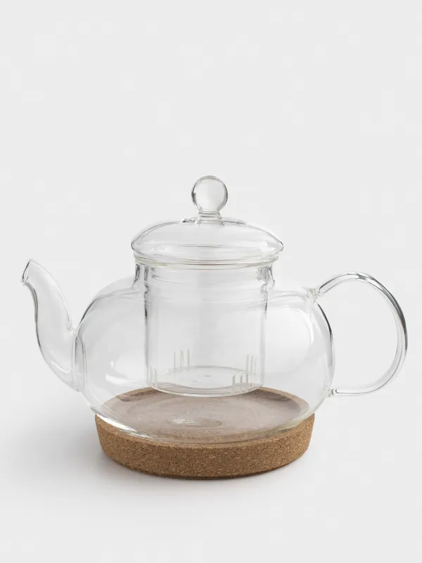 Чайник заварочный, 800 мл, на подставке, стекло Б/пробка, Clear cork, image-0