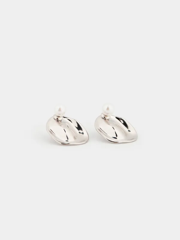Серьги-пусеты, 2 см, 2 шт, металл/пластик, серебристые, Мятый эффект, Jewelry, image-3