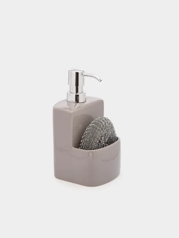 Диспенсер для моющего средства, 450 мл, органайзер, с губкой, керамика, серый, Keeping, image-3