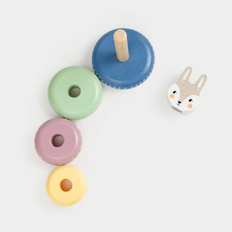 Игрушка развивающая, 14 см, дерево, цветная, Пирамидка кролик, Kiddy, image-5