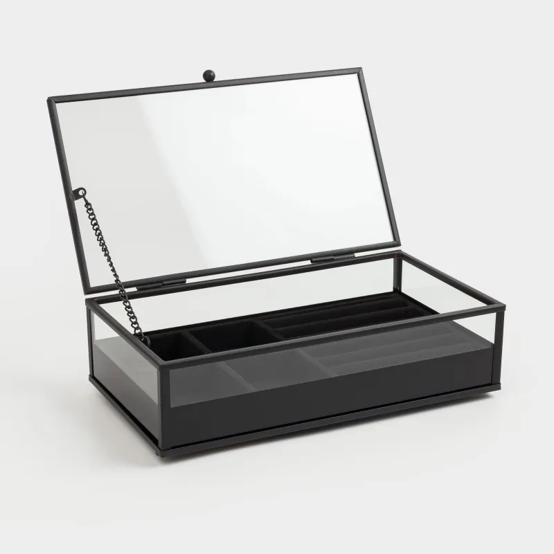 Шкатулка для украшений, 21х13 см, стекло/металл, черная, Collection, image-1