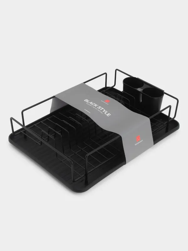Сушилка для посуды, 42х27 см, с поддоном, пластик/металл, черная, Black style, image-5
