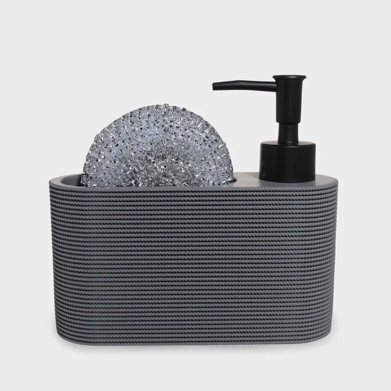 Диспенсер для моющего средства, 250 мл, органайзер, с губкой, полирезин/пластик, серый, Grey steel