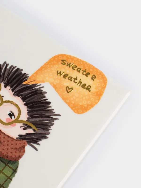 Подставка под кружку, 11х11 см, квадратная, керамика/пробка, белая, Еж в очках, Forest animals, image-2