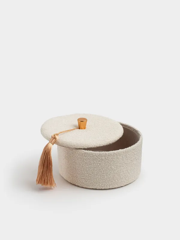 Шкатулка для украшений, 13 см, с кисточкой, букле/картон, бежевая, Boucle, image-2