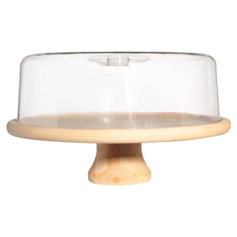 Блюдо с крышкой, 28x15 см, на ножке, бамбук/пластик, круглое, Bamboo, image-1