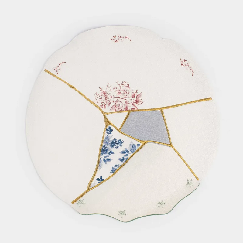 Салфетка под приборы, 38 см, ПВХ, круглая, молочная, Разбитый принт, Rock print